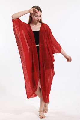  Sense Noktalı Kırmızı Şifon Plaj Kimono | ELB33597
