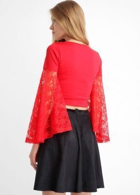  Kırmızı Kollari Dantel Kisa Bluz | Blz13713