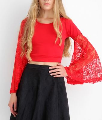  Kırmızı Kollari Dantel Kisa Bluz | Blz13713