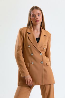  Sense Camel İçi Astarlı  Hürrem Kumaş Oversize Blazer Ceket | Ckt34236