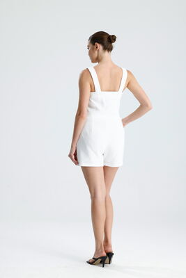  Sense Beyaz Şanel Dokulu Düğmeli Askılı Crop Bluz | BUST35122