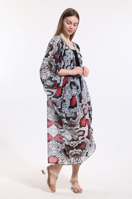  Sense Ekru Fuşya Yılan Desen Şifon Plaj Kimono | ELB33597