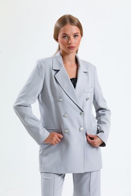  Sense Grı İçi Astarlı  Hürrem Kumaş Oversize Blazer Ceket | Ckt34236