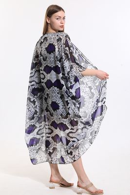  Sense Ekru Lila Yılan Desen Şifon Plaj Kimono | Elb33597