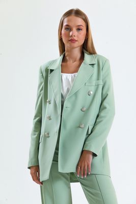  Sense Küf Yeşili İçi Astarlı  Hürrem Kumaş Oversize Blazer Ceket | Ckt34236