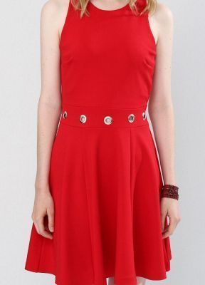  Kırmızı Kus Gozu Detayli Elbise | Elb14543