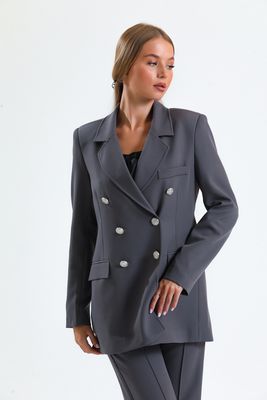  Sense Koyu Grı İçi Astarlı  Hürrem Kumaş Oversize Blazer Ceket | Ckt34236