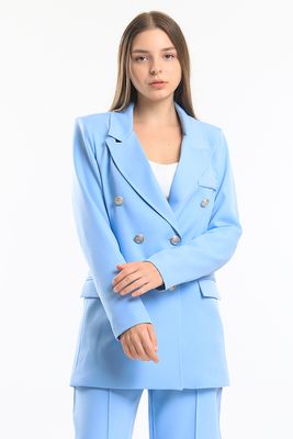  Sense Mavı İçi Astarlı  Hürrem Kumaş Oversize Blazer Ceket | Ckt34236