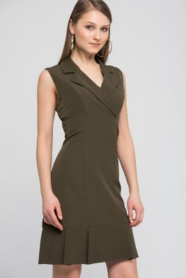  Hakı Dugmesiz Kolsuz Etek Ucu Fırfırlı Krep Elbise | Elb31065