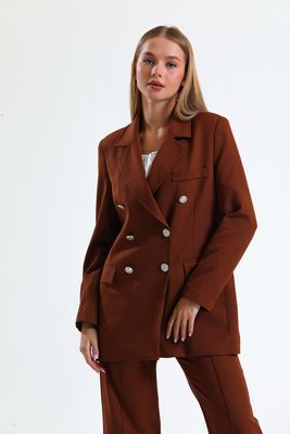  Sense Kahve İçi Astarlı  Hürrem Kumaş Oversize Blazer Ceket | Ckt34236