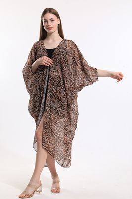  Sense Kahve Leopar Şifon Plaj Kimono | ELB33597