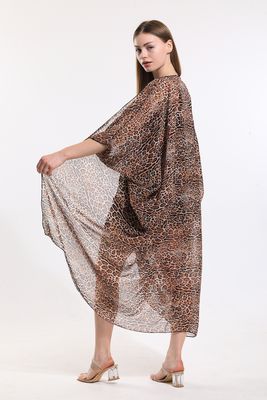  Sense Kahve Leopar Şifon Plaj Kimono | ELB33597