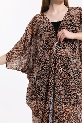  Sense Kahve Leopar Şifon Plaj Kimono | ELB33597