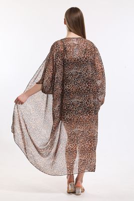  Sense Kahve Leopar Şifon Plaj Kimono | ELB33597