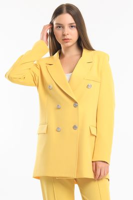  Sense Sarı İçi Astarlı  Hürrem Kumaş Oversize Blazer Ceket | Ckt34236