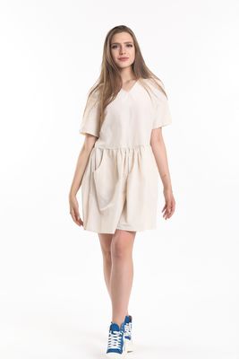  Sense Bej Cep Detaylı Mini Elbise | Elb34254