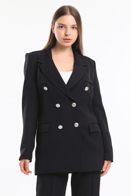  Sense Siyah İçi Astarlı  Hürrem Kumaş Oversize Blazer Ceket | Ckt34236