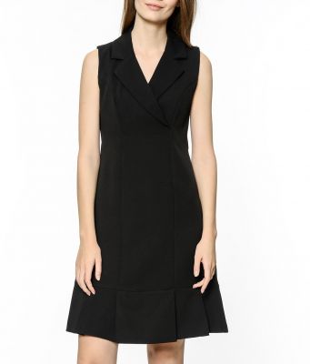  Siyah Dugmesiz Kolsuz Etek Ucu Fırfırlı Krep Elbise | Elb31065