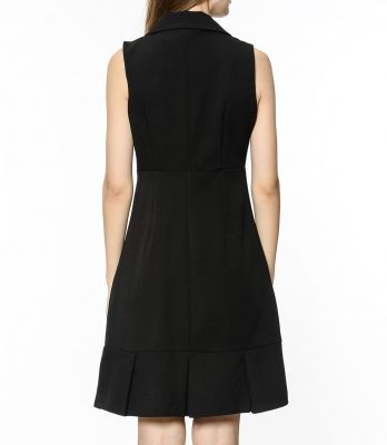  Siyah Dugmesiz Kolsuz Etek Ucu Fırfırlı Krep Elbise | Elb31065