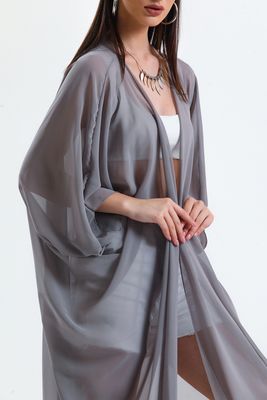  Sense Grı Şifon Plaj Kimono | Elb33597