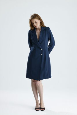  Sense Lacıvert Astarlı Metal Düğmeli Adriyana Ceket Elbise | CKT35856