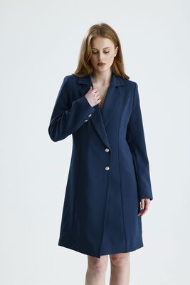  Sense Lacıvert Astarlı Metal Düğmeli Adriyana Ceket Elbise | CKT35856