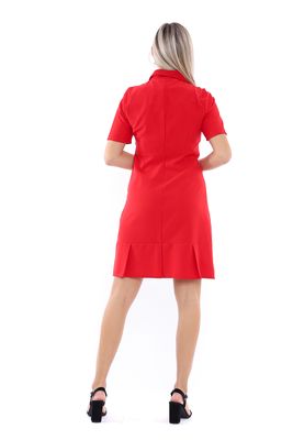  Sense Kırmızı Ön Baskı Düğmeli Krep Ofis Elbisesi