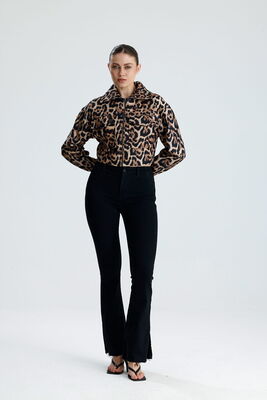  Sense Leopar Desenli İÇİ ASTARLI  METAL FERMUARLI LEOPAR KISA MONT |  MNT36707