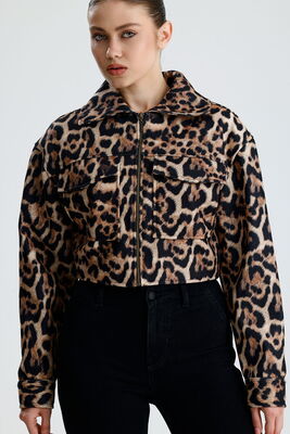  Sense Leopar Desenli İÇİ ASTARLI  METAL FERMUARLI LEOPAR KISA MONT |  MNT36707