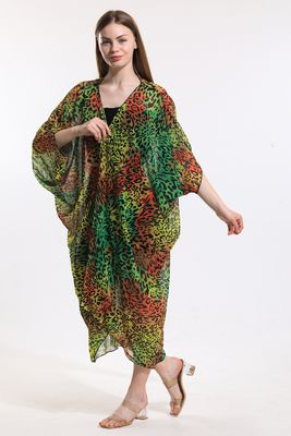  Sense Yeşil Leopar Şifon Plaj Kimono | ELB33597