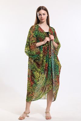  Sense Yeşil Leopar Şifon Plaj Kimono | ELB33597